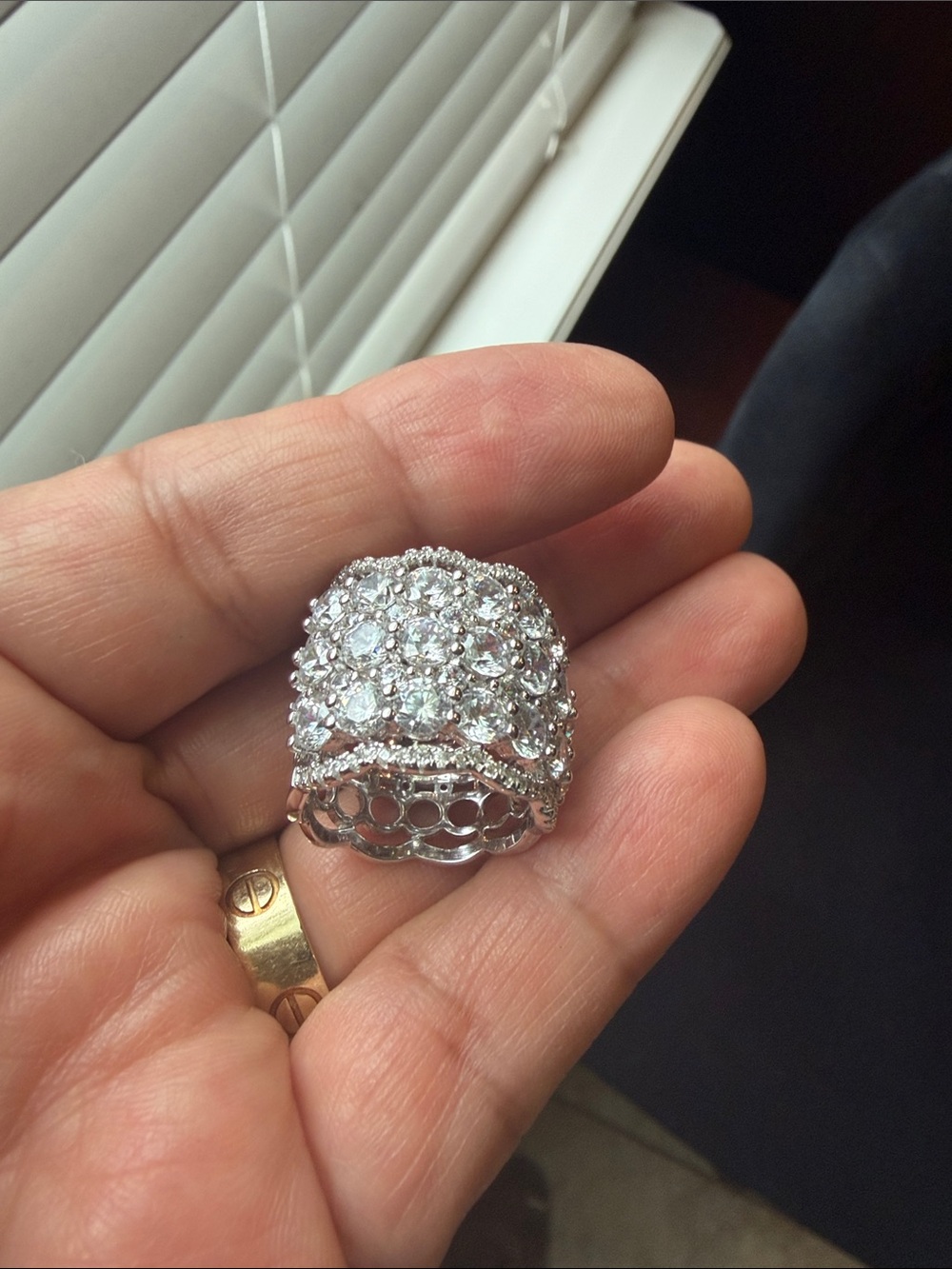 Silver-Tone Pave Crystal Dome Ring - White